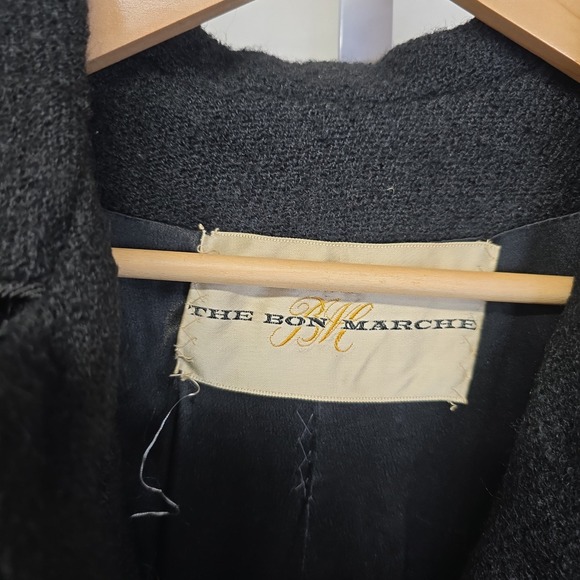 Vintage The Bon Marche Tailored Wool Blend Black Coat Women's Size Medium/Large - Picture 3 of 9